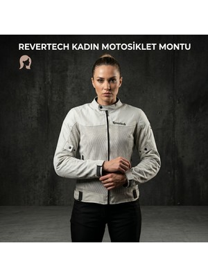 Revertech Beyaz Yazlık Fileli Kadın Motosiklet Montu Buff ve Anahtarlık Hediyeli M