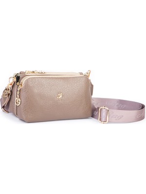 Nas Bag Mini Boy Kadın 3 Gözlü Çapraz Çanta (En 18 cm ;boy 11 cm ) Vizon Victoria