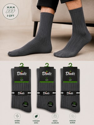 Ducks Socks Erkek Bambu Dikişsiz Soket Çorap 3'lü Yıkamalı Uzun Konç Çizgili Erkek Çorap