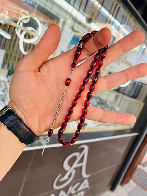 Anka Gümüş Ateş Kehribar Tesbih ( Gümüş Püsküllü )