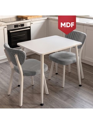 Canisa Belek Serisi Mdf Sabit 60X90 Beyaz Mutfak Masası Takımı 2 Adet Sandalye
