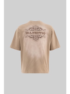 Machinist Erkek Majestic Slogan Oversize Tişört Koyu Bej