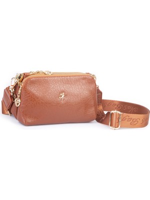 Nas Bag Mini Boy Kadın 3 Gözlü Çapraz Çanta (En 18 cm ;boy 11 cm ) Taba Victoria