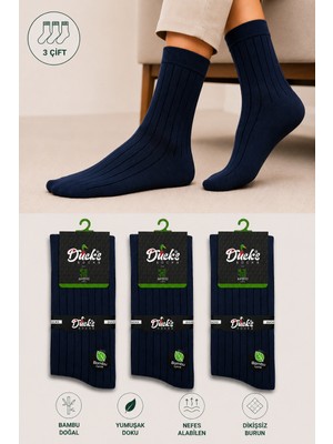 Ducks Socks Erkek Bambu Dikişsiz Soket Çorap 3'lü Yıkamalı Uzun Konç Çizgili Erkek Çorap
