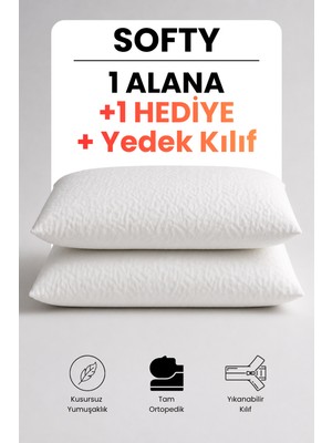 Pillow Market Softy Ortopedik Visco Yastık 2'li Set 1 Adet Yedek Kılıf- Boyun Destekli Yıkanabilir Kılıf 60X40 cm