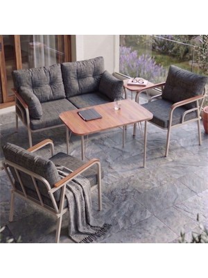 Canisa Ekon Serisi 1. Sınf 2+1+1 ve 1 Adet Orta Sehpa 2 Yastıklı Cappucino Iskeletli Bahçe Balkon Oturma Koltuk Takımı