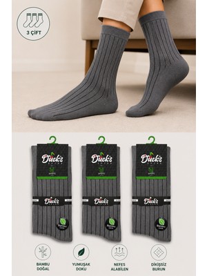 Ducks Socks Erkek Bambu Dikişsiz Soket Çorap 3'lü Yıkamalı Uzun Konç Çizgili Erkek Çorap