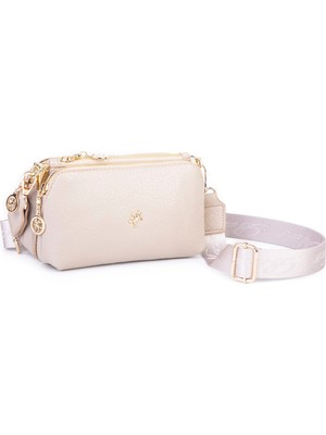 Nas Bag Mini Boy Kadın 3 Gözlü Çapraz Çanta (En 18 cm ;boy 11 cm ) Kum Victoria
