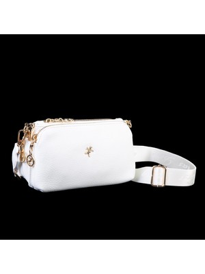 Nas Bag Mini Boy Kadın 3 Gözlü Çapraz Çanta (En 18 cm ;boy 11 cm ) Beyaz Lopez