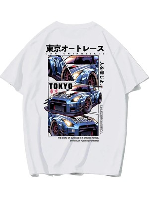Brz Collection Unisex Oversize Enthusiast Tokyo Car T-Shirt (Beyaz)