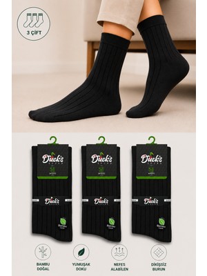 Ducks Socks Erkek Bambu Dikişsiz Soket Çorap 3'lü Yıkamalı Uzun Konç Çizgili Erkek Çorap