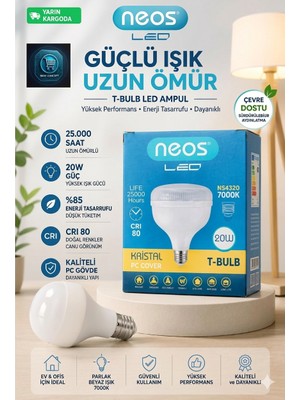 Neos LED Ampul 20W 7000K Beyaz Işık 25.000 Saat Uzun Ömür (5 Adet)