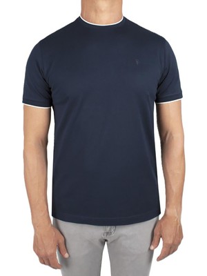 Formenti Erkek Sıfır Yaka Kısa Kollu %100 Pamuk T-Shirt 1543 Koyu Lacivert