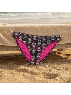 Bonbon Kadın Plaj Giyim Siyah Renk Desenli Bikini Alt BB2564