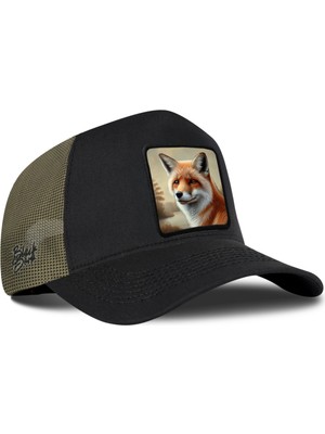 BlackBörk Tilki Logolu Haki-Siyah Trucker Şapka