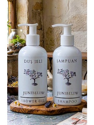 JUNIBELIW 2li Set Beyaz Plastik Şişe Boş Mika Duş Jeli Şampuan Şişesi 2X250ML