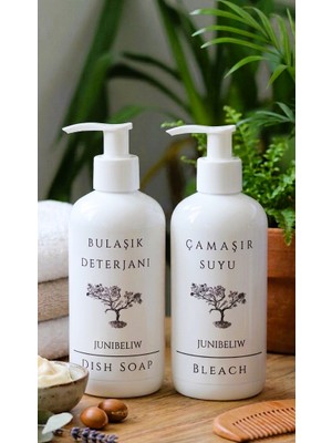JUNIBELIW 2li Set Beyaz Boş Mika Plastik Şişe Bulaşık Deterjanlık Çamaşır Suyu 2X250ML