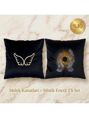 Harmony Factory Melek Kanadı + Mistik Enerji 2'li Kırlent Seti - Nakışlı Dekoratif Yastık Kılıfı Hediyelik 2'li Kombin