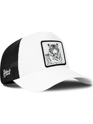 BlackBörk Bengal Kaplan Logolu Beyaz-Siyah Trucker Şapka