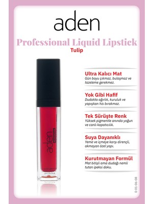 Aden Professional Liquid Lipstick - Profesyonel Likit Ruj 08 Tulip(Kırmızı)
