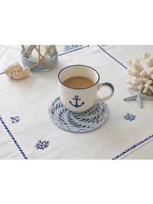 Muguetarts %100 El Emeği Bodrum Mavisi Dantel Bardak Altlığı 10CM.