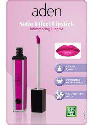 Aden Satin Effect Lipstick - Saten Etkili Likit Ruj 07 Shimmering Fuchsia(Işıltılı Fuşya)