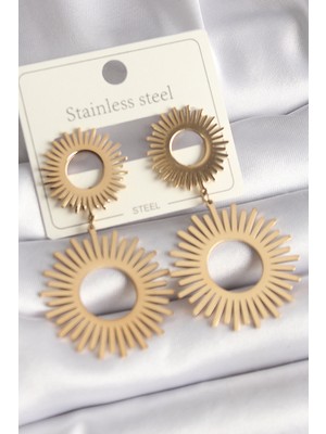 316L Çelik Gold Renk Güneş Model Kadın Küpe 5886