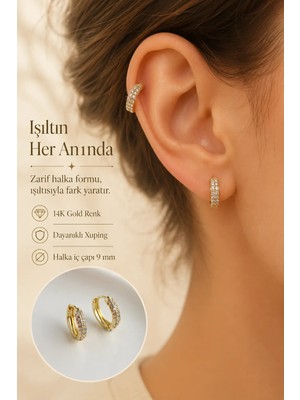 Sacce Scarves & Accessories Minimal Zirkon Taşlı Halka Küpe 14K Gold Renk Xuping Küpe