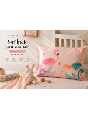 ICON SILK %100 Saf Ipek Çocuk Yastık Kılıfı (Pembe Flamingo)