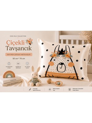 ICON SILK %100 Saf Ipek Çocuk Yastık Kılıfı (Çiçekli Tavşancık)