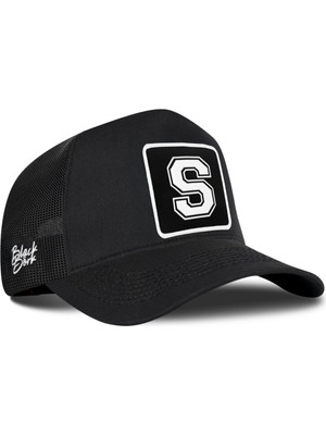 BlackBörk S Harf Logolu Siyah Trucker Şapka