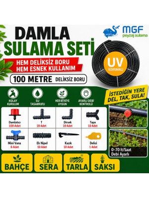 Mgf Plast 100 mt. Deliksiz Damlama Sulama Hortumu Hazır Aparatlı Seti Dayanıklı Yapı ile Bahçe Kullanımına Uygun