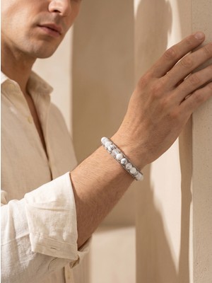 Parmas Design Ay Taşı Doğaltaş Çelik Halat Bileklik Erkek Premium Hediyesi 01821