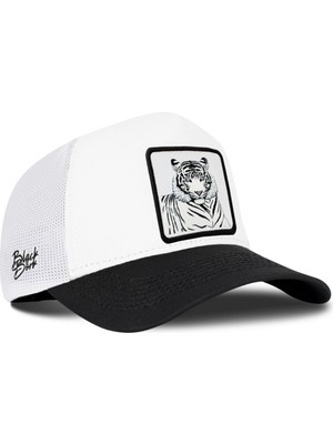 BlackBörk Bengal Kaplan Logolu Siyah-Beyaz Trucker Şapka