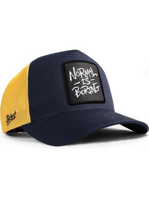 BlackBörk Normal is Boring Logolu Koyu Lacivert-Sarı Trucker Şapka