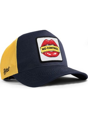 BlackBörk No Control Logolu Koyu Lacivert-Sarı Trucker Şapka