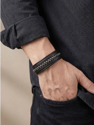 Parmas Design Beyaz Hematit ve Çoklu Deri Erkek Bileklik Hediyesi 01817