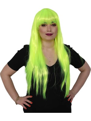 Renas Store Uzun Kahküllü Fiber Sen Peruk / Neon Sarı