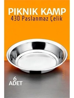 Renas Store Paslanmaz Çelik Tabak Seti Kamp Piknik Tabağı 6 Adet 721502
