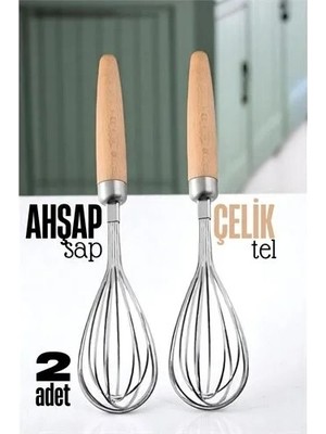 Renas Store Ahşap Saplı Çelik Çırpıcı - Yumurta ve Sos Çırpıcı, Mutfak Çırpıcısı, Çırpma Teli
