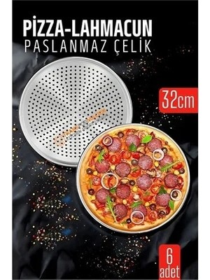 Renas Store 6 Lı  Paslanmaz Çelik Pizza-Lahmacun Tepsisi – Delikli Tasarım Ile Mükemmel Pişirme  32 cm 722228
