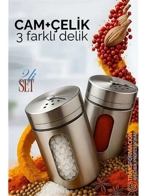 Renas Store Cam+Çelik Tuzluk Biberlik Karabiberlik 3 Farklı Delikli 2 Li Set 721944