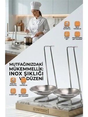 Renas Store Inox Kepçe Standı - 2 Li Kaşık Kepçe Standı- Profesyonel Şef Tasarımı 722045