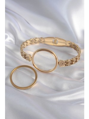 Renas Store 316L Çelik Gold Renk Arpa Işleme Açılabilir Fanus Model Kadın Kelepçe