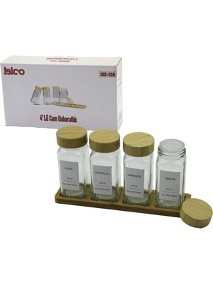 Renas Store 4pcs Bambu Kapakli Cam Tuzluk - Bi̇berli̇k - Baharatlik 120ML (5047)