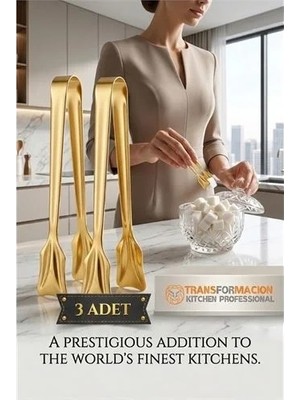 Renas Store Inês Gold 3'lü Paslanmaz Çelik Mini Şeker Maşası Seti 12CM 722952