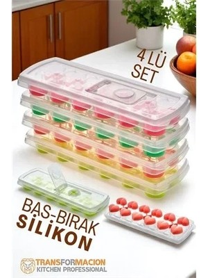 Renas Store Buz Kalıbı - Bas-Bırak Kapaklı Silikon Buz Kalıbı 4 Lü Set 721815