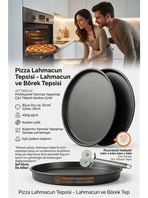 Renas Store Çok Amaçlı Düz Pizza Tepsisi 32 cm - Yanmaz Yapışmaz Karbon Çelik Kek, Börek ve Sunum Tepsisi  7232