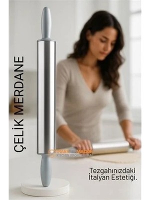 Renas Store Çelik Merdane - Profesyonel Hamur Açma Merdanesi - 304 Paslanmaz Çelik Mutfak Merdanesi