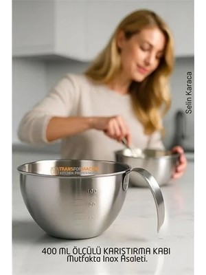 Renas Store Inox Çelik Profesyonel Ölçülü Karıştırma Kabı - 400 ml Sos & Hazırlık Şefi Serisi
